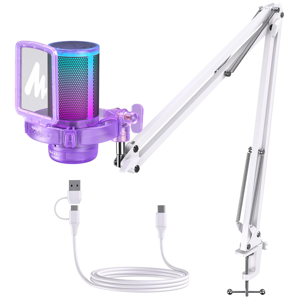 MAONO USB Gaming Microphone with Noise Cancellation, RGB Condenser Microphone for Streaming, Podcasts, Twitch, YouTube, Discord, PC, Computer, Mac, PS4, PS5, DGM20S Purple