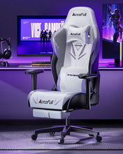 Load image into Gallery viewer, AutoFull ergonomic white gaming chair with 160° recline, footrest, and ultra-soft padding