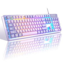 Charger l'image dans la galerie, MageGee K1 Violet gaming keyboard with ergonomic keycap layout for reduced hand fatigue