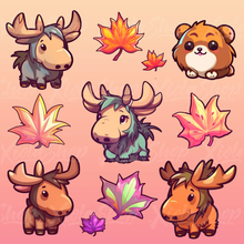 Charger l'image dans la galerie, Digital stickers featuring a majestic moose surrounded by vibrant maple leaves, perfect for GoodNotes