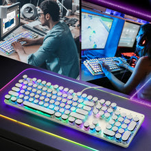 Load image into Gallery viewer, White RGB mechanical keyboard with round keycaps for cozy gaming