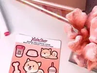 Charger et lire la vidéo dans la visionneuse de la Galerie, latte coloured shibas delicately created on this vinyl sticker sheet.