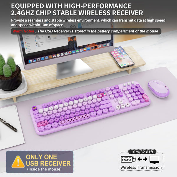 FOPETT Lovely Wireless Keyboard & Mouse Set - detail view