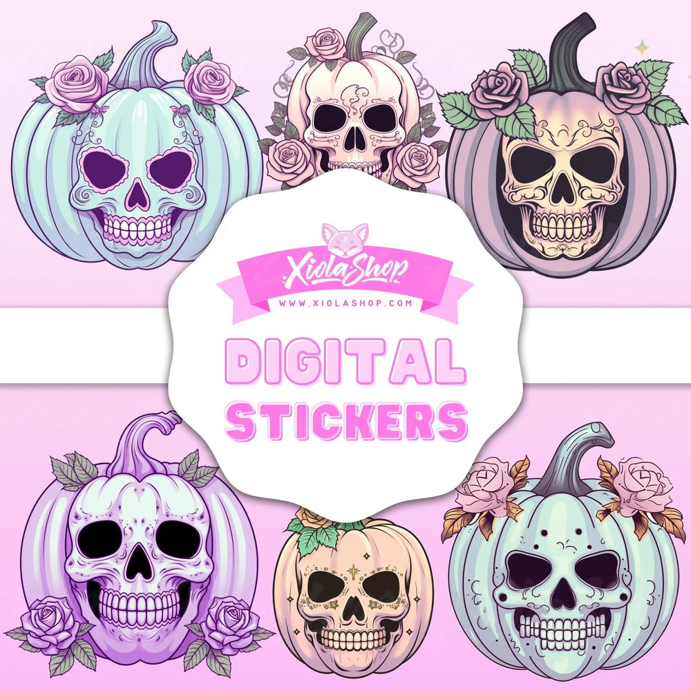 Skull-Carved Pastel Jack O'Lanterns Sticker Pack - Xiola Shop