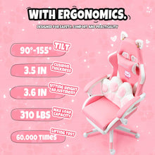 Charger l&#39;image dans la galerie, Vigosit Pink Gaming Chair with Cat Paw Lumbar Cushion and Cat Ears, Ergonomic Computer Chair with Footrest, Reclining PC Game Chair for Girl, Teen
