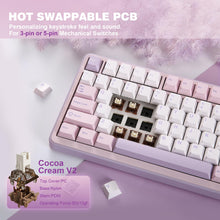 Load image into Gallery viewer, YUNZII B75 PRO Wireless Mechanical Keyboard,75% Gaming Keyboard Gasket Hot Swap Custom Keyboard with Knob,Pre-lubed Switches RGB,Bluetooth/Type-C/2.4G Creamy Keyboard(Cocoa Cream V2 Switch,Purple)
