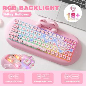 YUNZII C68 Wireless Mechanical Keyboard, 65% Gaming Keyboard Hot Swap,Triple Mode BT5.0/2.4G/Wired, RGB Backlit NKRO,Cute Cat Silicone Ergonomic Keyboard for Win/Mac(Milk Switch,Pink)