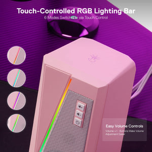 Redragon GS520 RGB Desktop Speakers, 2.0 Channel PC Computer Stereo Speaker with 6 Colorful LED Modes, Enhanced Sound and Easy-Access Volume Control, USB Powered w/ 3.5mm Cable, Pink