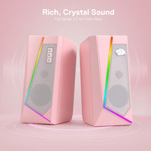 Charger l&#39;image dans la galerie, Redragon GS520 RGB Desktop Speakers, 2.0 Channel PC Computer Stereo Speaker with 6 Colorful LED Modes, Enhanced Sound and Easy-Access Volume Control, USB Powered w/ 3.5mm Cable, Pink
