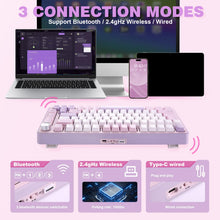 Load image into Gallery viewer, YUNZII B75 PRO Wireless Mechanical Keyboard,75% Gaming Keyboard Gasket Hot Swap Custom Keyboard with Knob,Pre-lubed Switches RGB,Bluetooth/Type-C/2.4G Creamy Keyboard(Cocoa Cream V2 Switch,Purple)
