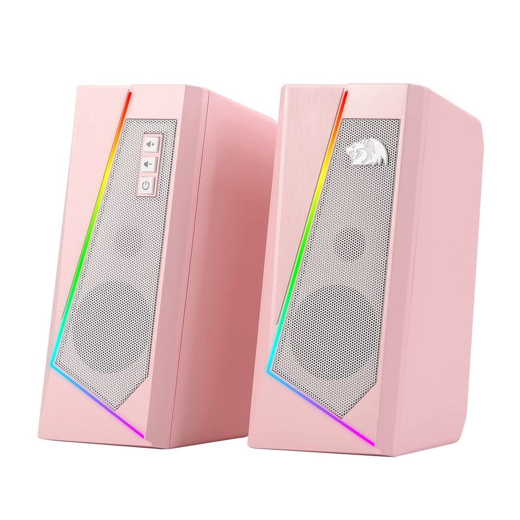 Redragon GS520 RGB Desktop Speakers, 2.0 Channel PC Computer Stereo Speaker with 6 Colorful LED Modes, Enhanced Sound and Easy-Access Volume Control, USB Powered w/ 3.5mm Cable, Pink