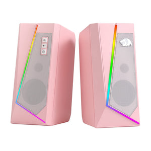 Redragon GS520 RGB Desktop Speakers, 2.0 Channel PC Computer Stereo Speaker with 6 Colorful LED Modes, Enhanced Sound and Easy-Access Volume Control, USB Powered w/ 3.5mm Cable, Pink