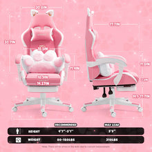 Charger l&#39;image dans la galerie, Vigosit Pink Gaming Chair with Cat Paw Lumbar Cushion and Cat Ears, Ergonomic Computer Chair with Footrest, Reclining PC Game Chair for Girl, Teen
