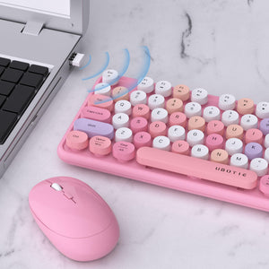 UBOTIE Colorful Wireless Keyboard & Mouse Set - Pink