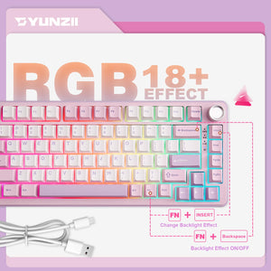 YUNZII B75 PRO Wireless Mechanical Keyboard,75% Gaming Keyboard Gasket Hot Swap Custom Keyboard with Knob,Pre-lubed Switches RGB,Bluetooth/Type-C/2.4G Creamy Keyboard(Cocoa Cream V2 Switch,Purple)