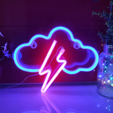 Load image into Gallery viewer, JYWJ Cloud Lightning Neon Light,USB or 3-AA Battery Powered Neon Signs,LED Desktop Wall Decoration,Various Parties,Decoration Of Business Premises(Blue+Pink)
