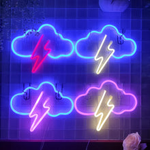 Load image into Gallery viewer, JYWJ Cloud Lightning Neon Light,USB or 3-AA Battery Powered Neon Signs,LED Desktop Wall Decoration,Various Parties,Decoration Of Business Premises(Blue+Pink)
