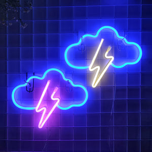 JYWJ Cloud Lightning Neon Light,USB or 3-AA Battery Powered Neon Signs,LED Desktop Wall Decoration,Various Parties,Decoration Of Business Premises(Blue+Pink)