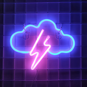 JYWJ Cloud Lightning Neon Light,USB or 3-AA Battery Powered Neon Signs,LED Desktop Wall Decoration,Various Parties,Decoration Of Business Premises(Blue+Pink)