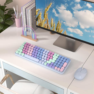 Colorful wireless keyboard and mouse set for aesthetic gaming and workspaces