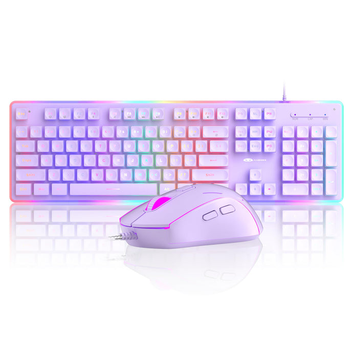 Camiysn purple RGB gaming keyboard & mouse combo with pudding keycaps and ergonomic design