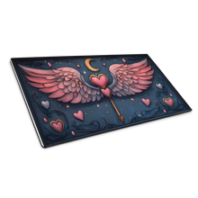 Load image into Gallery viewer, Close-up view of the Celestial Winged Wand Gaming Mouse Pad’s high-quality edge stitching and vibrant pastel colors, highlighting its premium craftsmanship.
