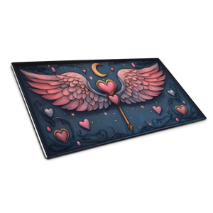 Close-up view of the Celestial Winged Wand Gaming Mouse Pad’s high-quality edge stitching and vibrant pastel colors, highlighting its premium craftsmanship.