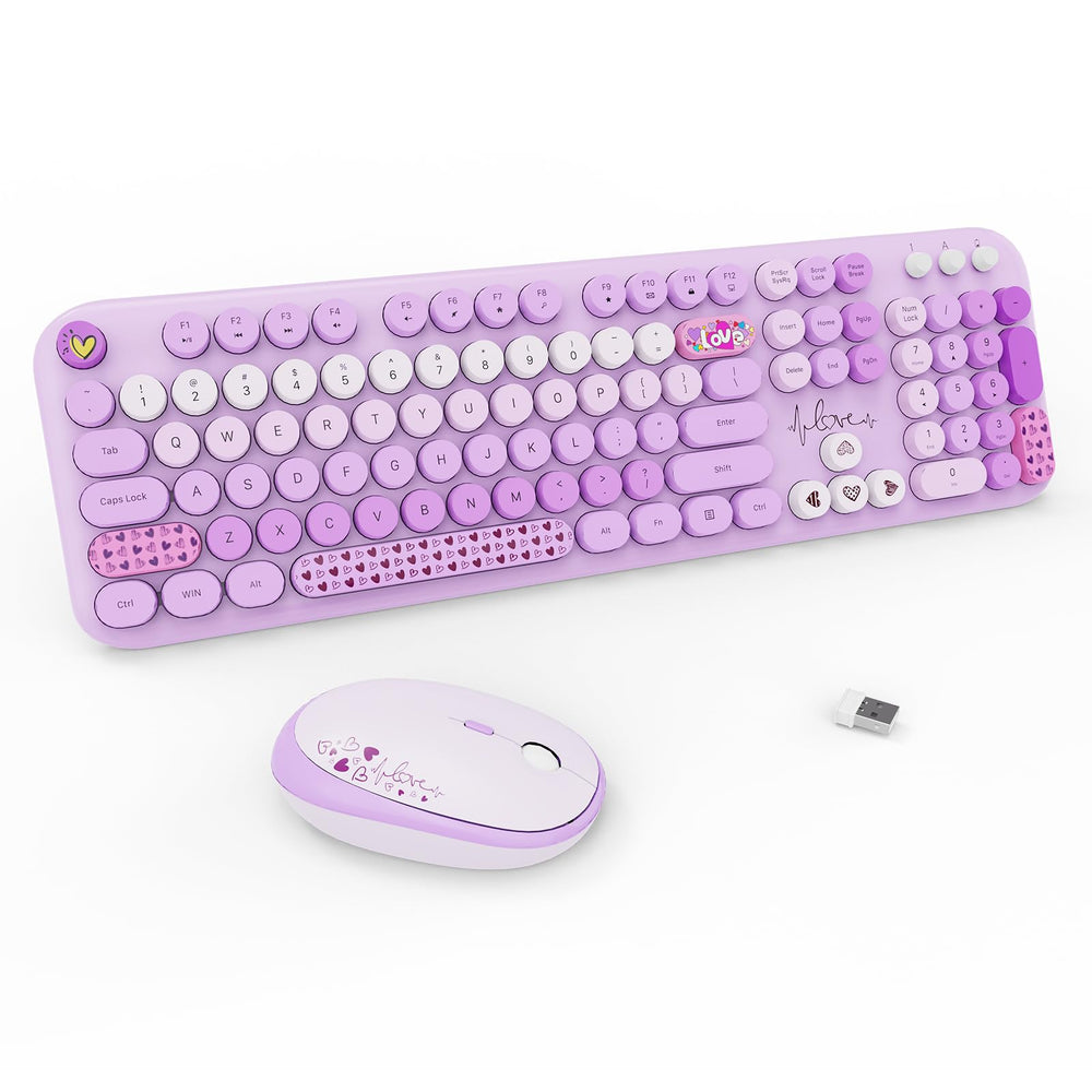 FOPETT pastel purple wireless keyboard and mouse set with ergonomic design and quiet keys