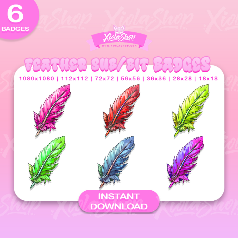 Six Feathers, Pink, Blue, Yellow, Green, Purple and Red