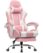 Load image into Gallery viewer, GTPLAYER pink gaming chair featuring a pull-out footrest and USB-powered massaging lumbar support
