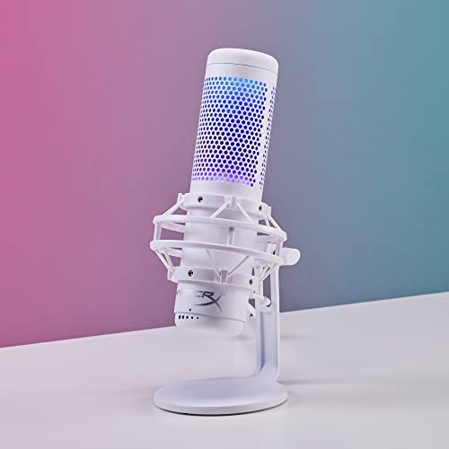 HyperX QuadCast S white USB microphone with RGB lighting and tap-to-mute feature