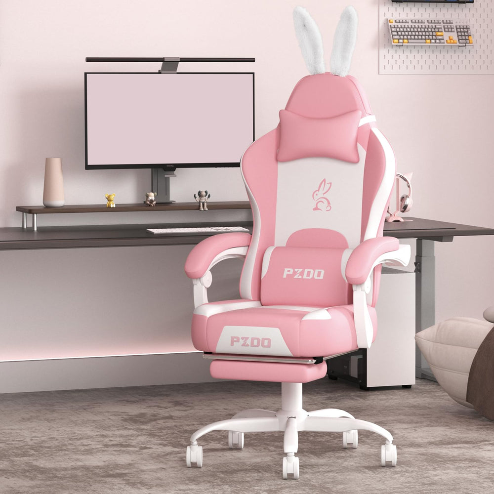 PZDO pink gaming chair featuring a plush memory foam cushion and ergonomic lumbar support