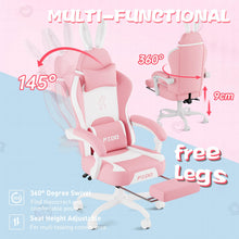 Charger l&#39;image dans la galerie, PZDO pink gaming chair featuring a 360-degree reclining function and a supportive lumbar pillow
