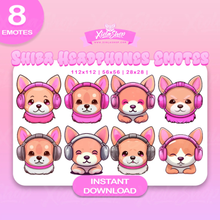 Load image into Gallery viewer, Adorable Shiba Inu wearing headphones Twitch emotes pack
