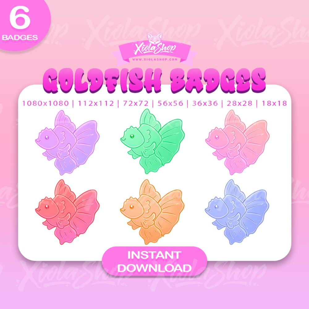 6 Playful Goldfish Twitch Sub/Bit Badges Pack