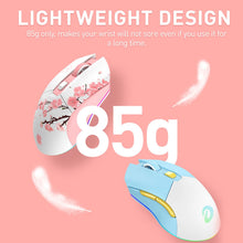 Charger l&#39;image dans la galerie, A top-down view of the DAREU Sakura Pink gaming mouse showing the sleek, no-hole lightweight design
