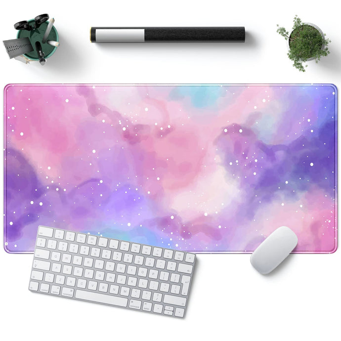 YKJWW oversized pink desk mat with a dreamy cloud design, perfect for gaming and office setups