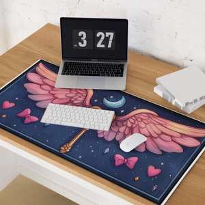 Blue Lunar Crescent Winged Wand Gaming Mouse Pad