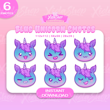 Load image into Gallery viewer, Blue 6 Unicorn Emotes Pack - Xiola Shop
