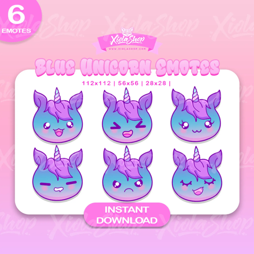 Blue 6 Unicorn Emotes Pack - Xiola Shop