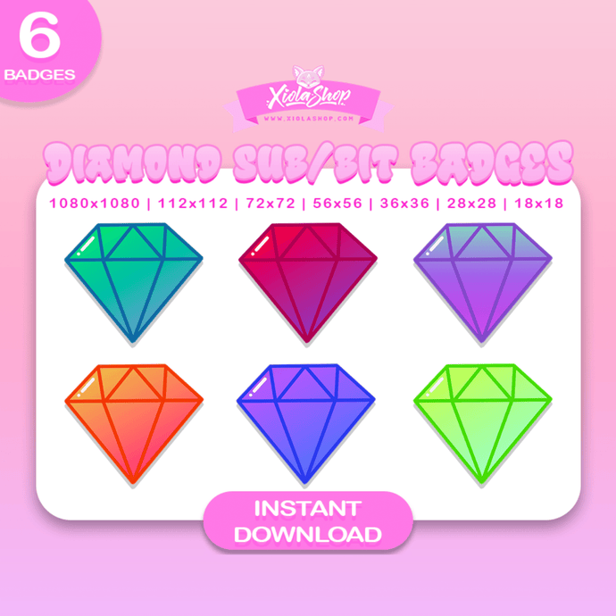 6 Diamond Twitch Sub/Bit Badges (FREE GIFT) - Xiola Shop