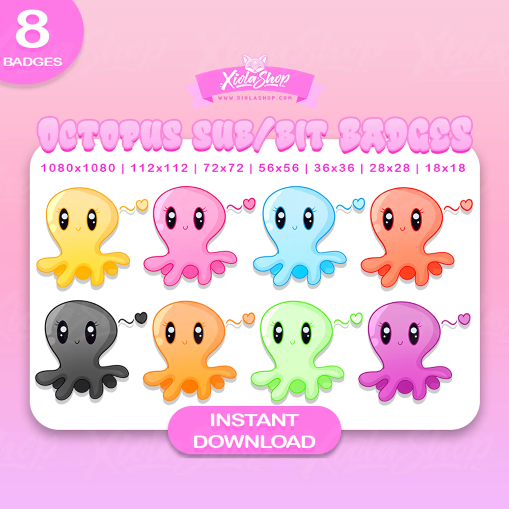 Octopus Kawaii Badges Twitch Discord Streamer