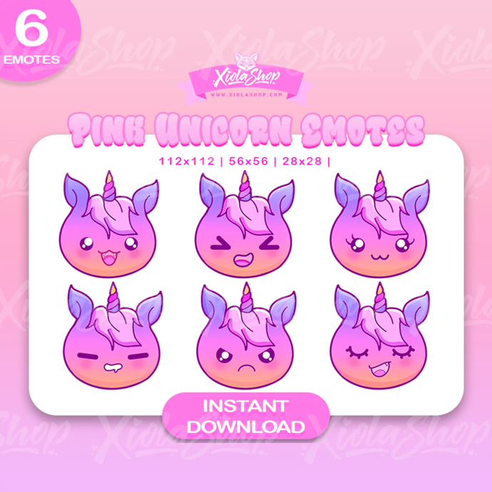 Pink 6 Unicorn Emotes Pack - Xiola Shop