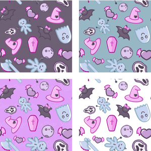 Spooky Sweet Seamless Pattern Digital Print Craft Set of 4 Colours
