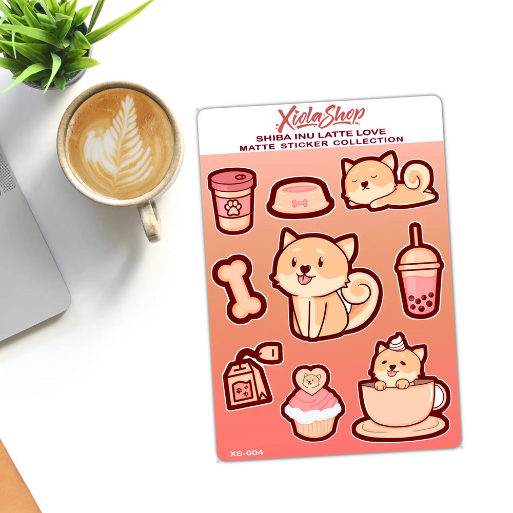 Shiba Inu Latte Love Vinyl Sticker Sheet Decorative Stickers Xiola Shop