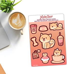 Shiba Inu Latte Love Vinyl Sticker Sheet - Xiola Shop